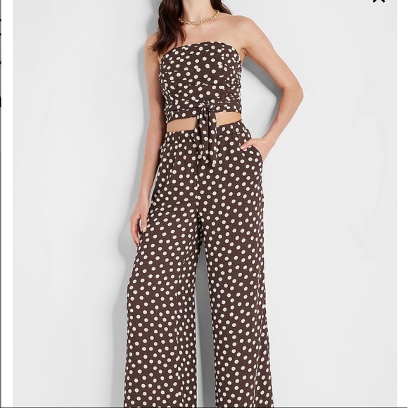 NWT Bloggers Favorite Express Polka Dot Ruched Tie Waist Tube Top - Picture 8 of 13